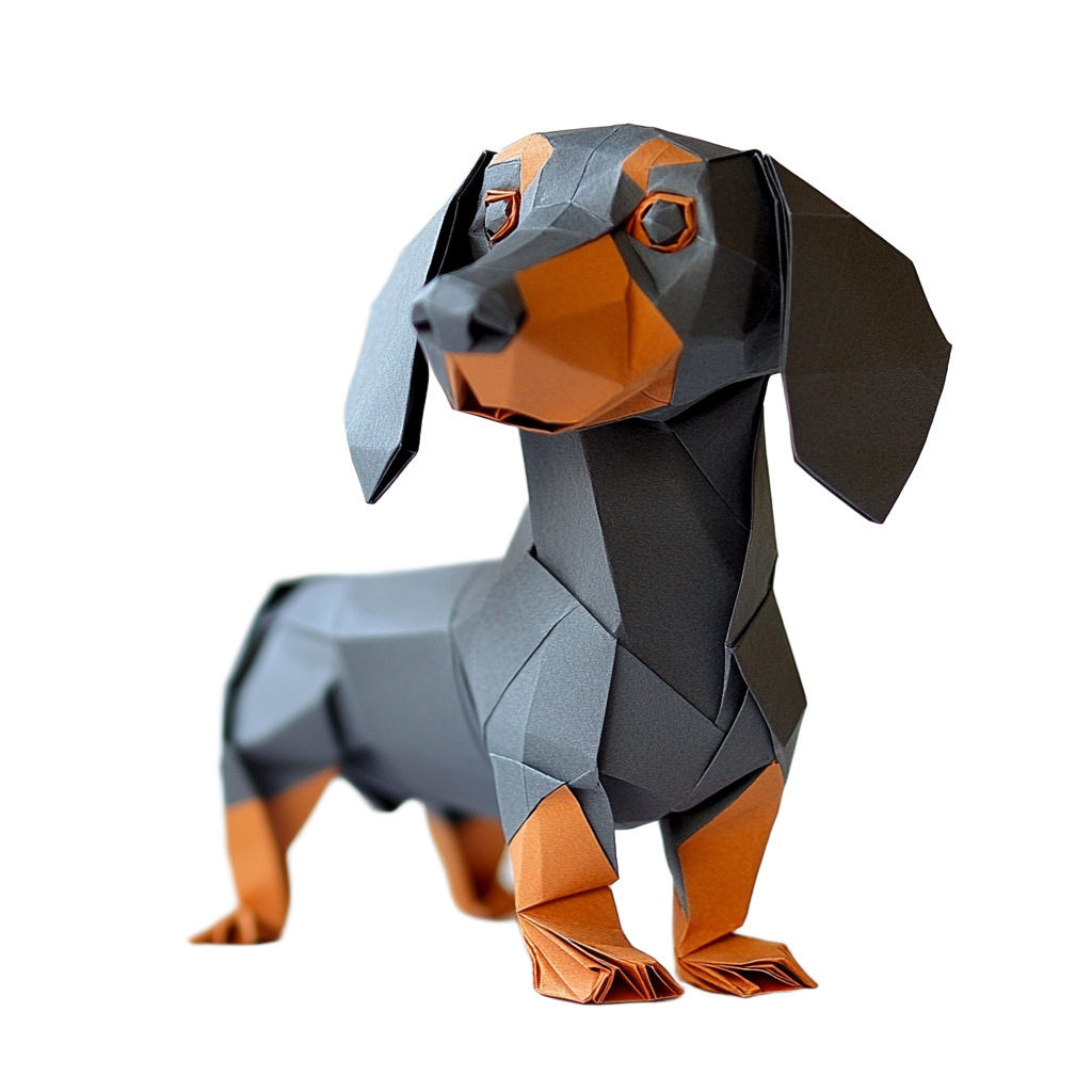 Milou, the low-poly dachshund mascot.